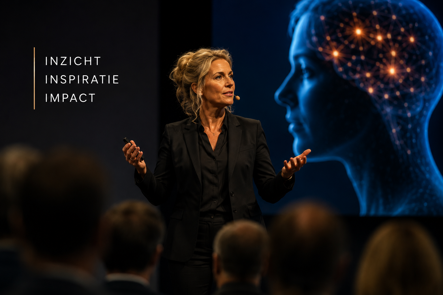Spreker geeft een presentatie over het brein voor een zakelijk publiek.